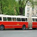 Historical bus Jelcz 021 (-549, reg. KR 55G, built 1975), owned by MPK Kraków. This is the only remaining vehicle of this class in the world. Przyjazni Av, Nowa Huta, Poland